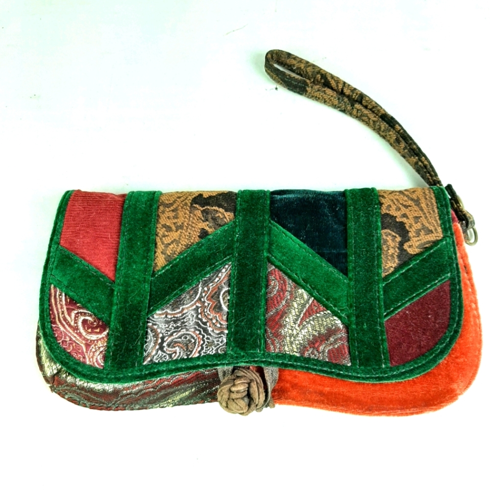 Lucky Brand Wristlet Clutch Patchwork Velvet Bag